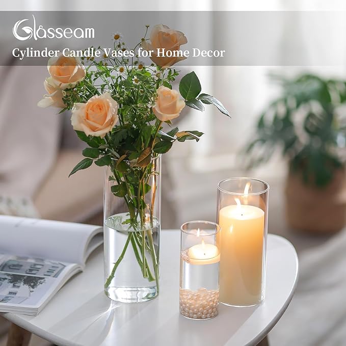 Glasseam Clear Cylinder Vases for Centerpieces, Glass Cylinder Vase Set of 30 - Image 4