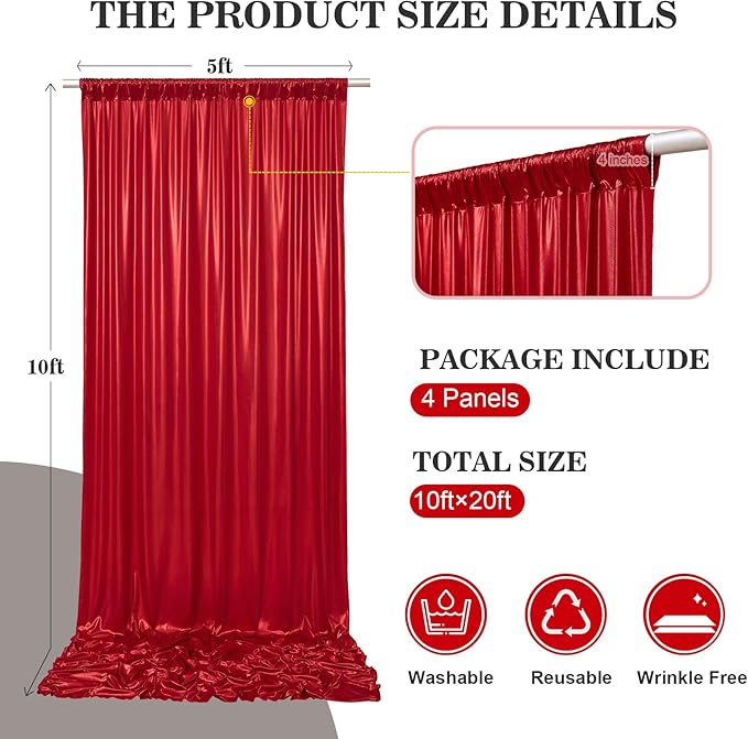20x10ft Thick Red Glitter Backdrop Curtain Panels - Image 6