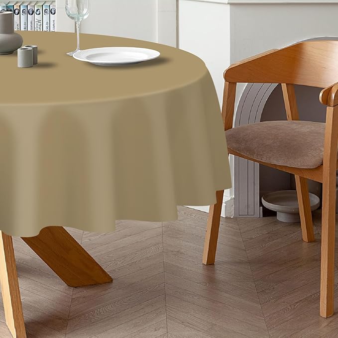 QIKSION Gold Round Tablecloth 3 Pack, 84 Inch Plastic Table Cover Disposable - Image 3