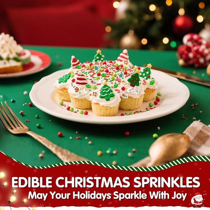 Edible Christmas Sprinkles for Cake Decorating, 130g White Red Candy Cane - Image 2