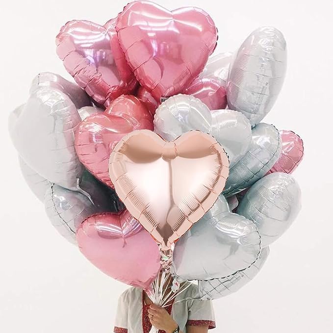 Pink White Heart Balloons, 18 Inch White Rose gold Heart Shape Balloon - Image 4