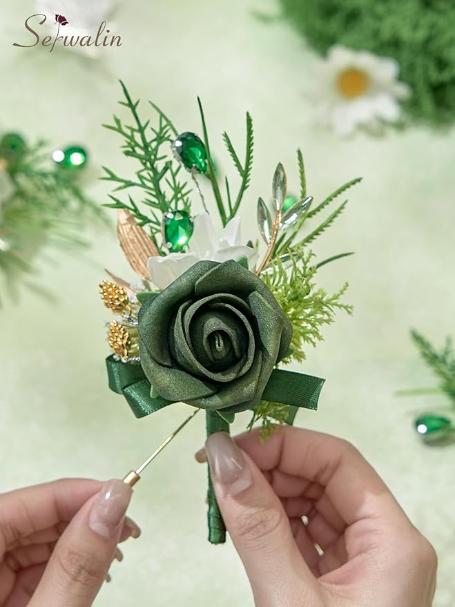 Serwalin 10Pcs Boutonniere for Men, Artificial Flowers for Wedding Decor Prom - Image 2