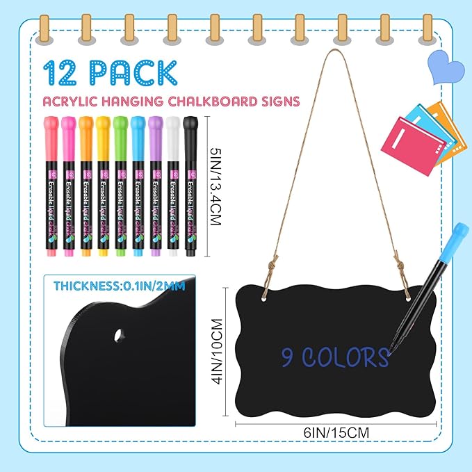 12 Pcs 4 x 6 Acrylic Chalkboard Hanging Sign - Image 2