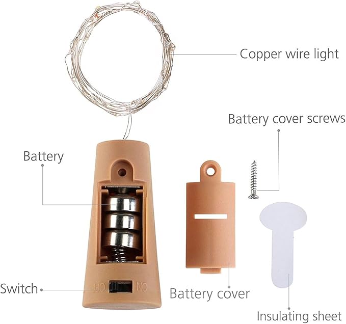 12 Pack 20 LED Wine Bottle Cork Lights, Fairy Mini String Lights Copper Wire - Image 2