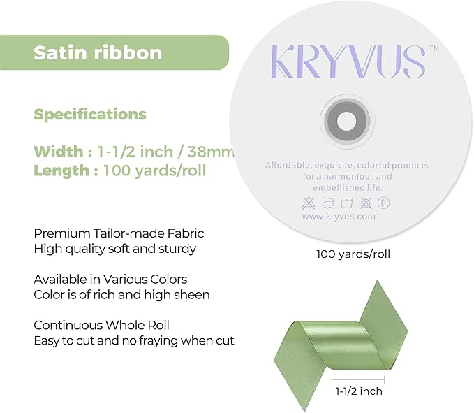 Sage Green Satin Ribbon 1-1/2 inch X Continuous 100 Yards, Single Face - Image 3