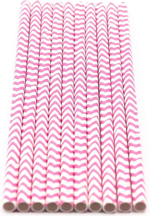 Pack of 900 Baby Pink Chevron Biodegradable 4-Ply Paper Drinking Straws - Image 2