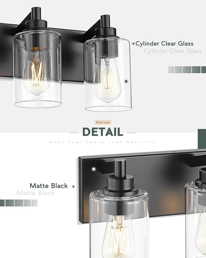 5-Light Bathroom Light Fixtures, 30 Inch Black Vanity Light - Image 4