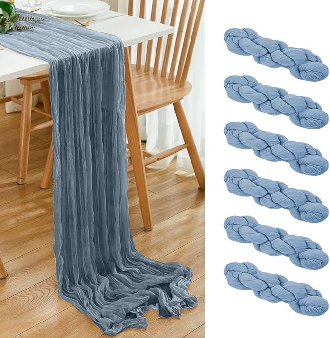 6 Pack Dusty Blue Cheesecloth Table Runner 20x120 Inch Boho Wrinkled Sheer by Dspoot