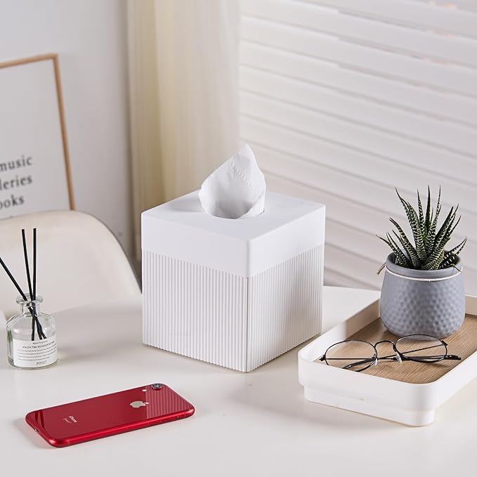 White Tissue Box Cover Square Resin Tissue Holder - Image 8
