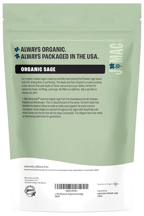 J Mac Botanicals, Organic Rubbed Sage, Certified USDA Organic, Dried Rubbed - Image 2