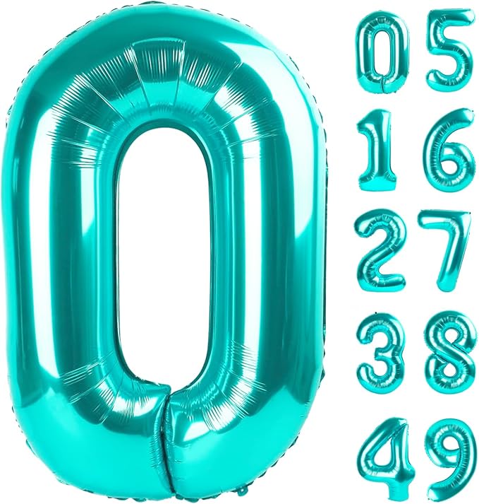 Teal Blue Helium Number Balloon 40 Inch, Giant Foil Teal Blue Number 0 Birthday by Upgesy