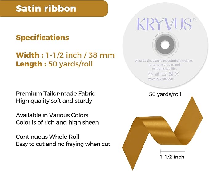 Gold Satin Ribbon 1-1/2 inch X Continuous 50 Yards, Single Face Polyester - Image 3