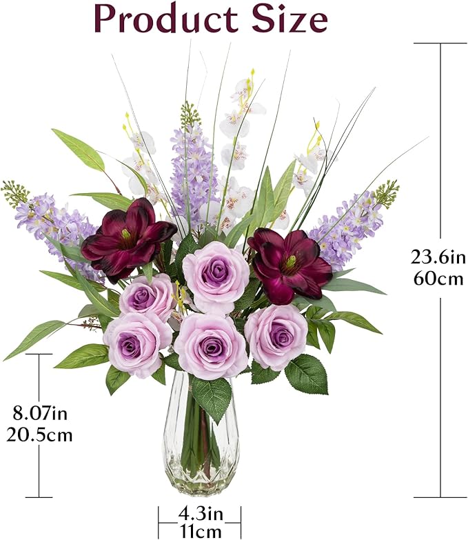 Briful Large Artificial Flowers Floral Arrangement, Mixed Purple Rose, - Image 2