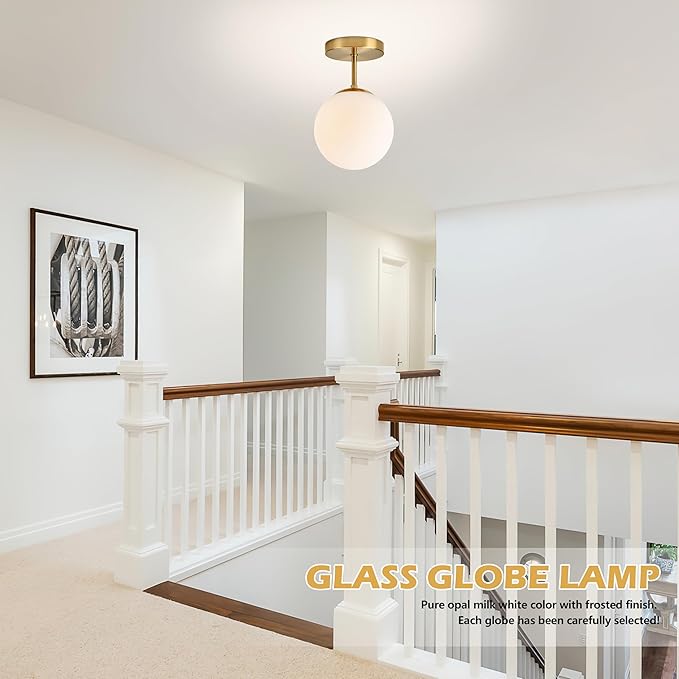 Gold Globe Semi Flush Mount Ceiling Light, Mid Century Modern Light Fixture - Image 3