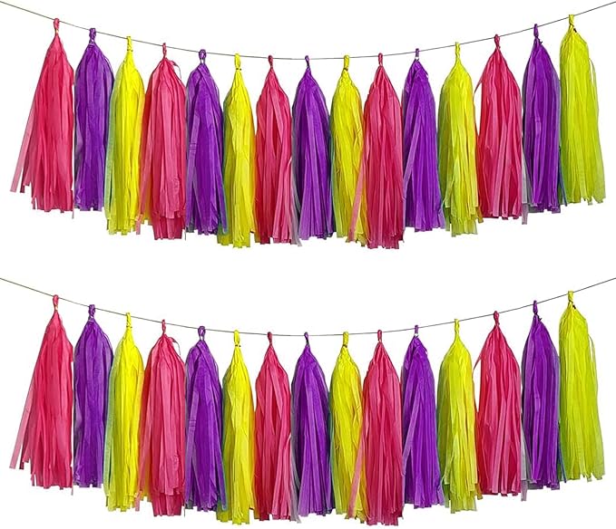 Pink Purple and Yellow Tassel Garland Banner Paper Tassels by Aimto