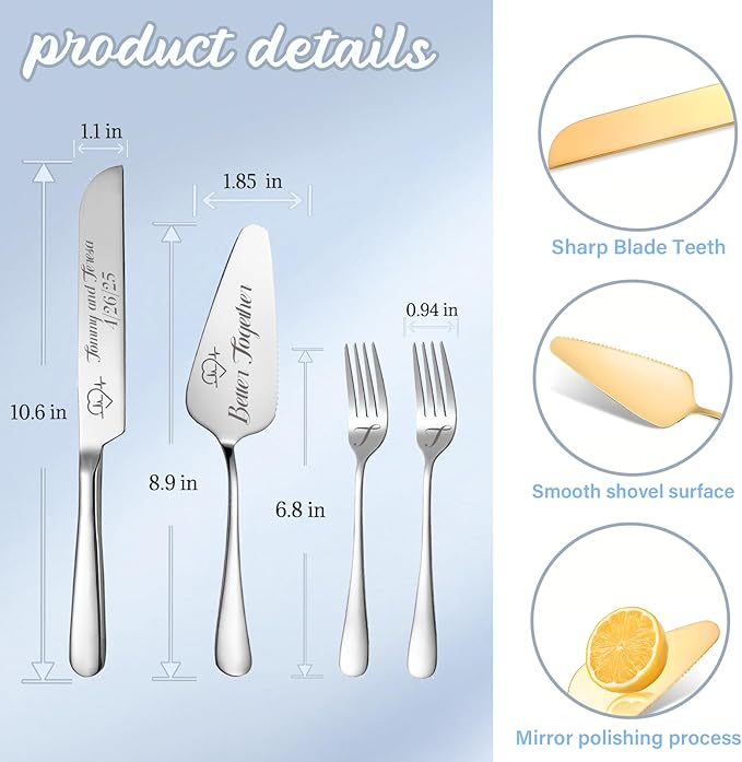 Personalized Wedding Cake Knife and Server Set, Custom Names Cake Cutting Set - Image 3