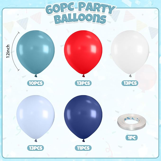 Red Blue Balloons, Retro Matte White Latex Balloon - Image 2