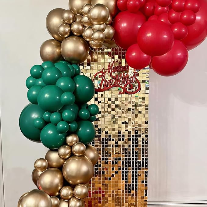 Red Green Gold Balloons, Vintage Dark Green Pearl White Confetti Balloons - Image 4