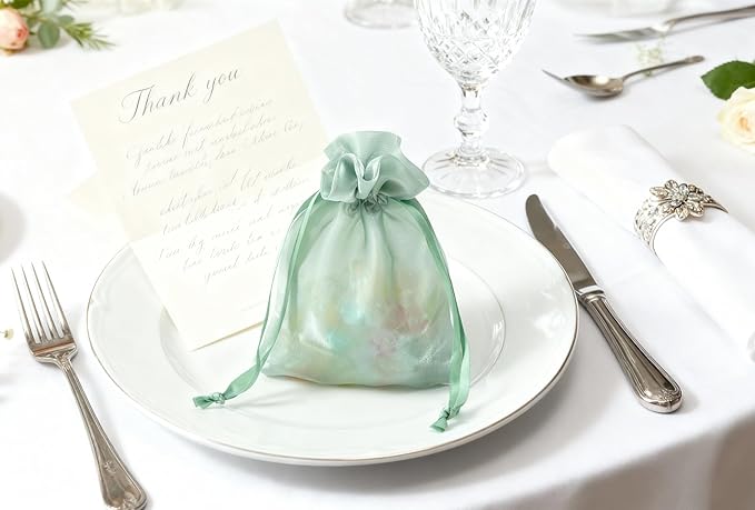 QIANF 20 Pcs Sage Green Small Organza Bags 4X6 inch - Image 6