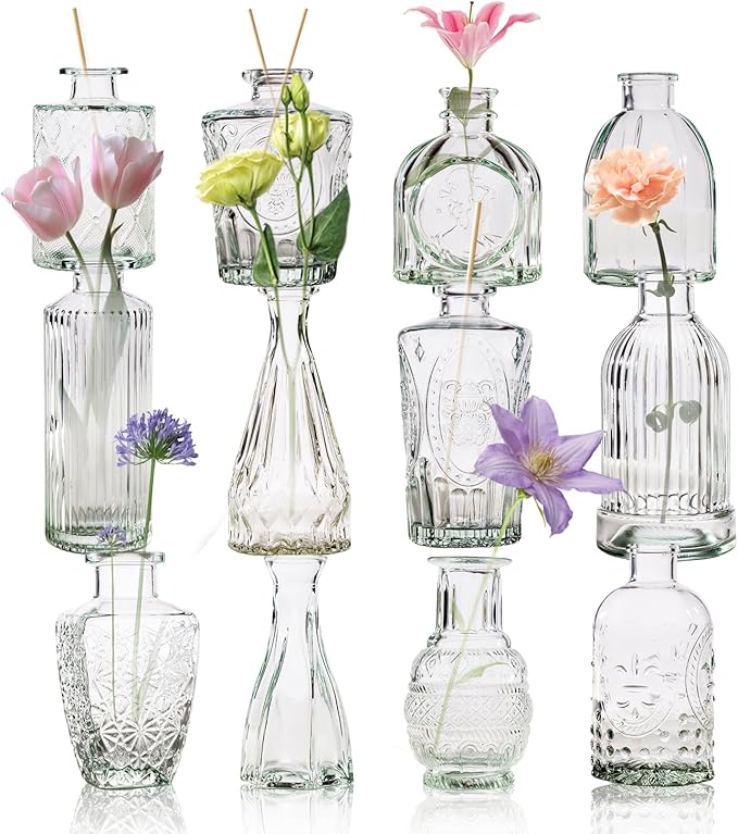 12 Pcs Bud Vase Set, Vases for Centerpieces, Cute Glass Bud Vases in Bulk by Yabool