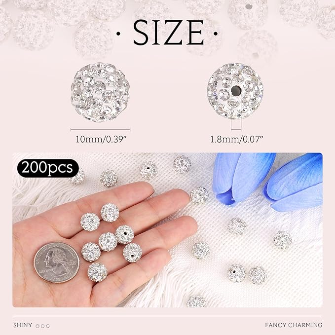 200pcs 10mm White Rhinestone Beads - Image 2