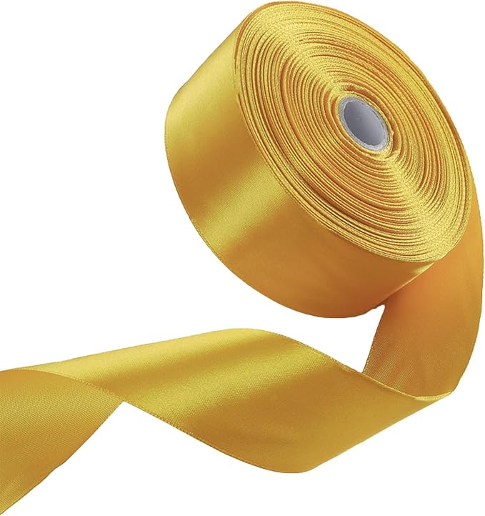 1-1/2 Inch Gold Satin Ribbon 50 Yards Solid Fabric Ribbons by Celadora