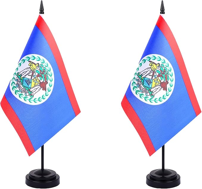 Belize Desk Flag 12" Solid Pole Deluxe Set Belizeans Flags Banner Mini Small by Unknown