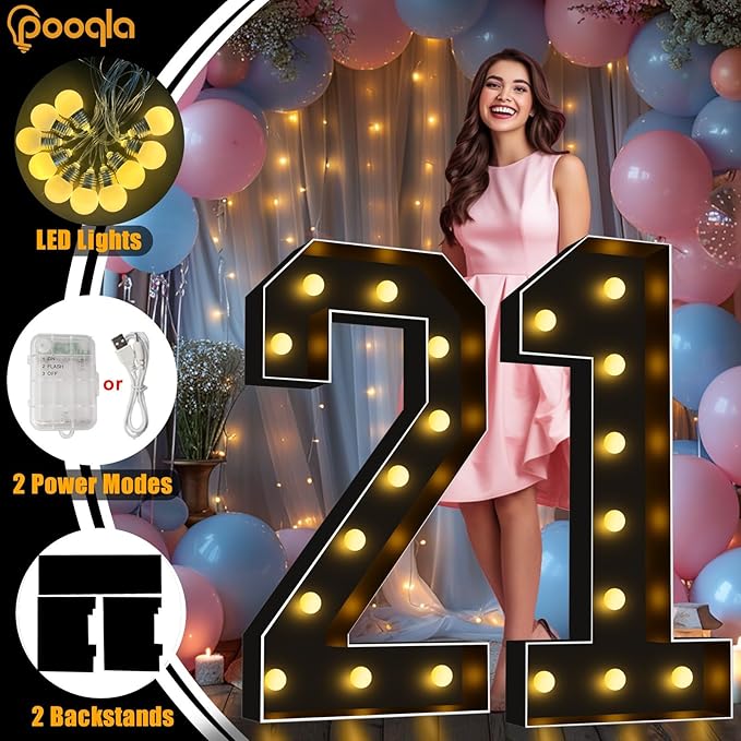 Pooqla 4 FT Light Up Marquee Numbers, Giant Letter Big Mosaic Numbers - Image 2