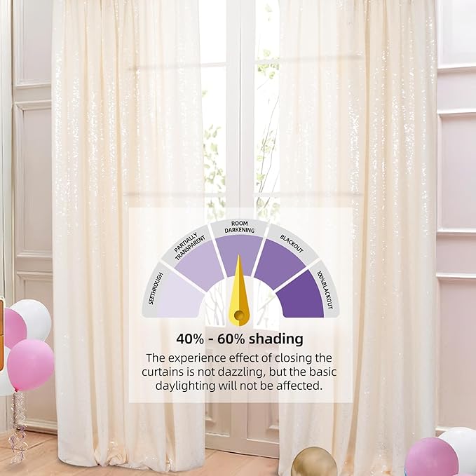 Shinybeauty Sequin Backdrop Curtains 4 Panels Ivory 2FTx8FT Sequin Fabric Photo - Image 4