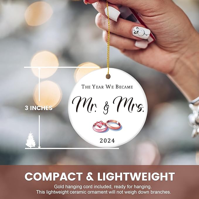 Wedding Gifts for Couples 2024, Mr and Mrs 1st Married Christmas Ornament - Image 3