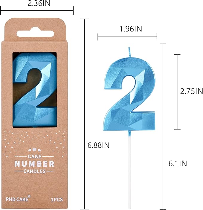 PHD Crystal Blue 2.76 Inch 2 Number Birthday Candles - Image 6