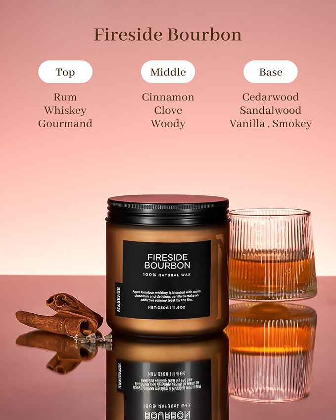 M&SENSE Fireside Bourbon Jar Candle, 11.6oz Clean Soy Wax Up to 70 Hours Burn - Image 2