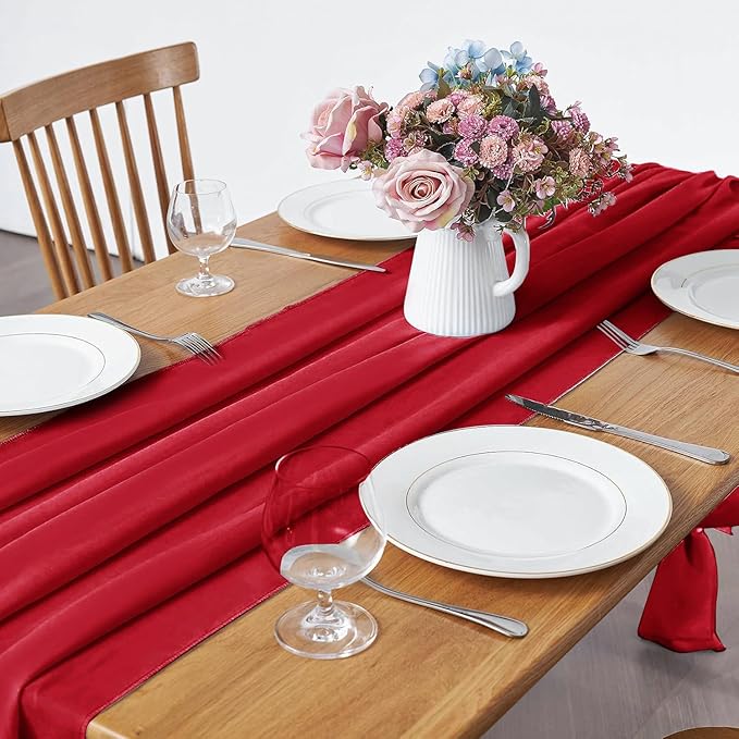 2 Pack 10Ft Red Chiffon Table Runner Sheer 29x120 Inch - Image 2