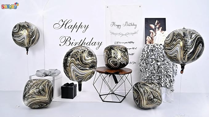 6 Pcs Black Gold and White Balloons, Saxuxu Black and Gold Balloons, 22 Inch - Image 4