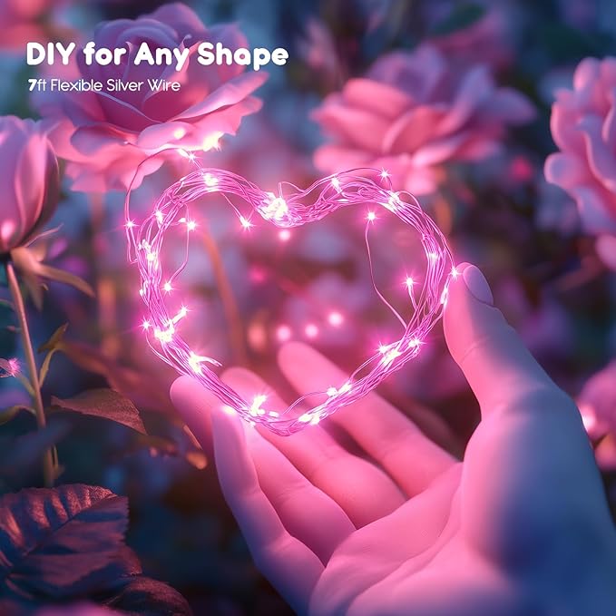 Minetom 12 Pack Pink Fairy Lights Battery Operated String Light - 7ft 20 LED - Image 5
