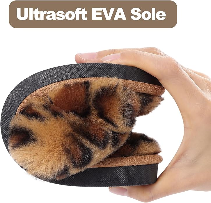 Evshine Women's Fuzzy Slippers Cross Band Memory Foam House Slippers Open Toe - Image 4