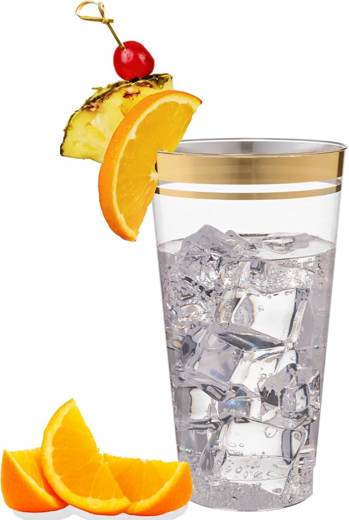 Perfect Settings Gold Rimmed Disposable Plastic Cups, Disposable Wedding Cups - Image 3