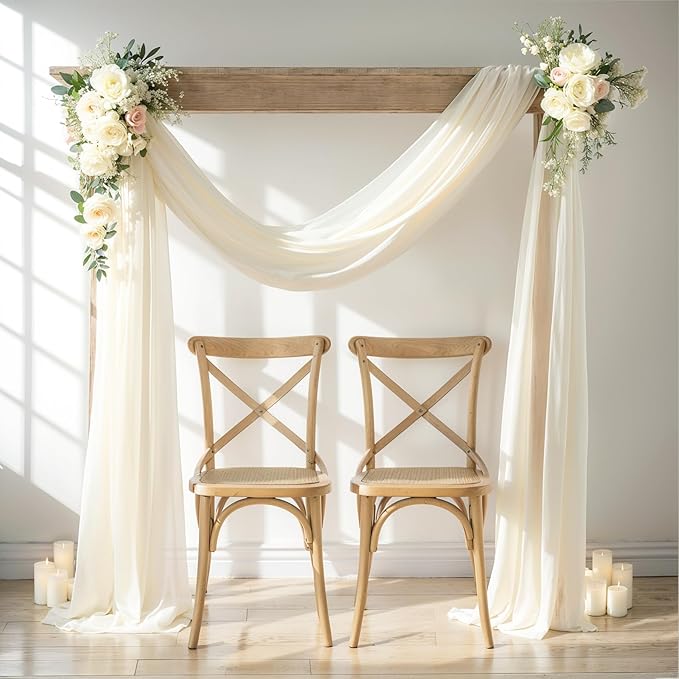 Wedding Arch Draping Fabric, 2 Panels 28" x 19Ft Ivory Wedding Arch Drapes - Image 3