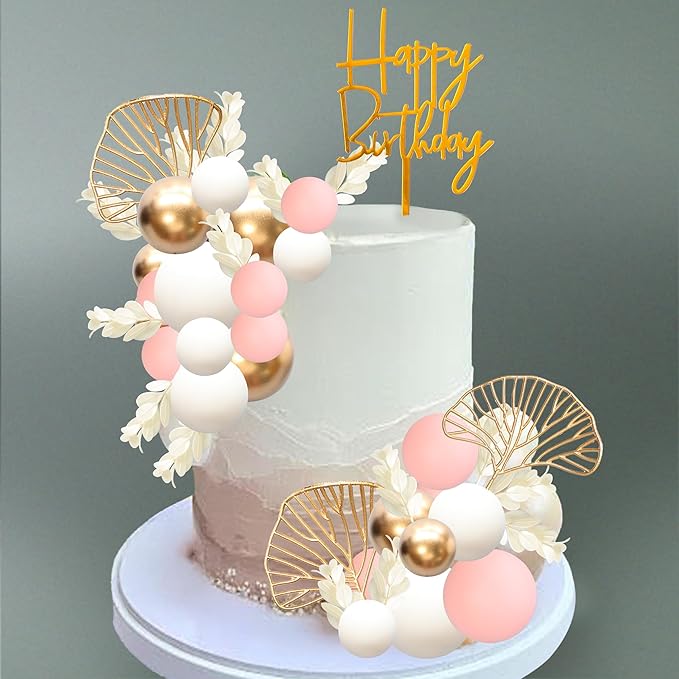Gyufise 57Pcs Balls Cake Topper Boho Grass Cake topper Pearl Balls Acrylic by Gyufise