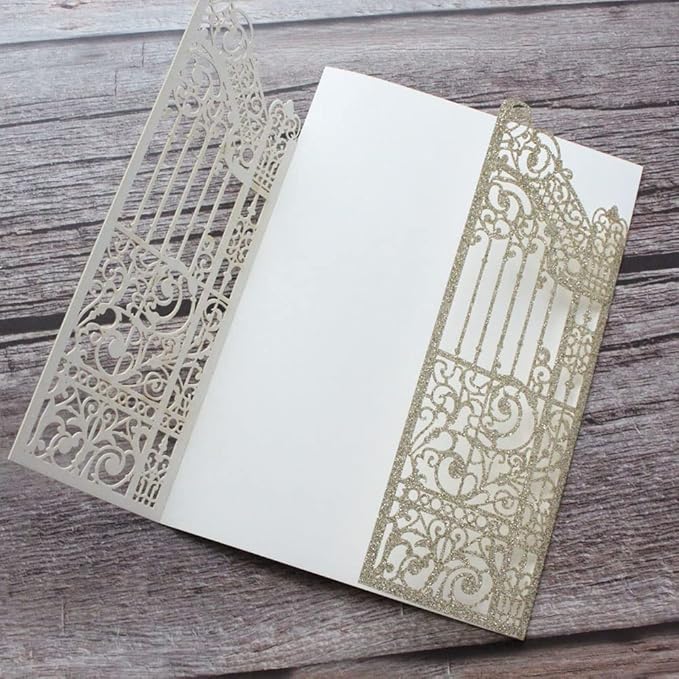 MillaSaw Glittery Gold Gate Laser Cut Invitation Card - Image 6