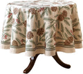 ISAENNE Designer Christmas Beige Linen Round Tablecloth, Pinecones Pattern by Isaennehomedecoration