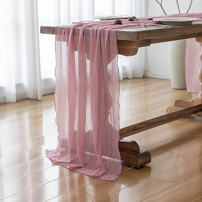 3pcs Cheesecloth Table Runner Dusty Rose Gauze 120 Inch 10 FT Rustic Boho - Image 3
