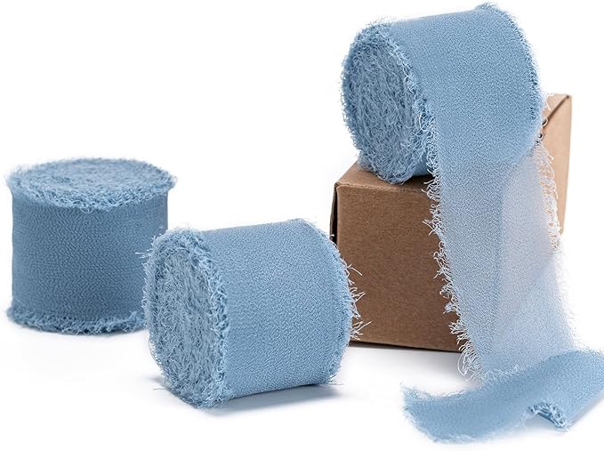 Dusty Blue Handmade Chiffon Ribbon, 1.5Inch x 3 Rolls Total 24 Yards Dusty Blue by Unknown