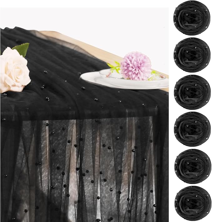 Set of 6 Pearl Table Runner 29 x 120 Inch Tulle Fabric Lace Table Runners Boho by JALANCY