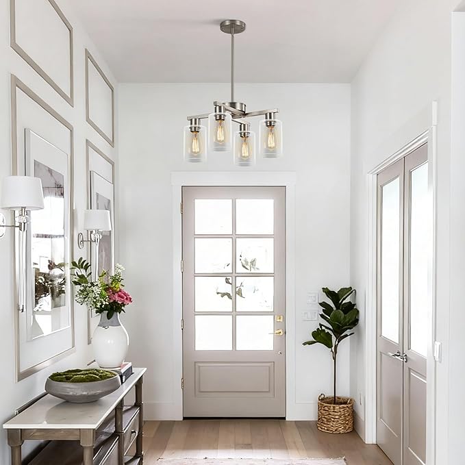4-Light Modern Farmhouse Brushed Nickel Chandelier, Dining Room Light Fixture - Image 3