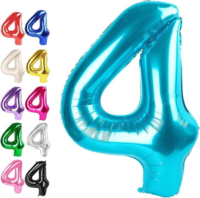 40 Inch Blue Large Number 4 Balloons, Giant Foil Number Four 14 24 34 40 44 by Upgesy