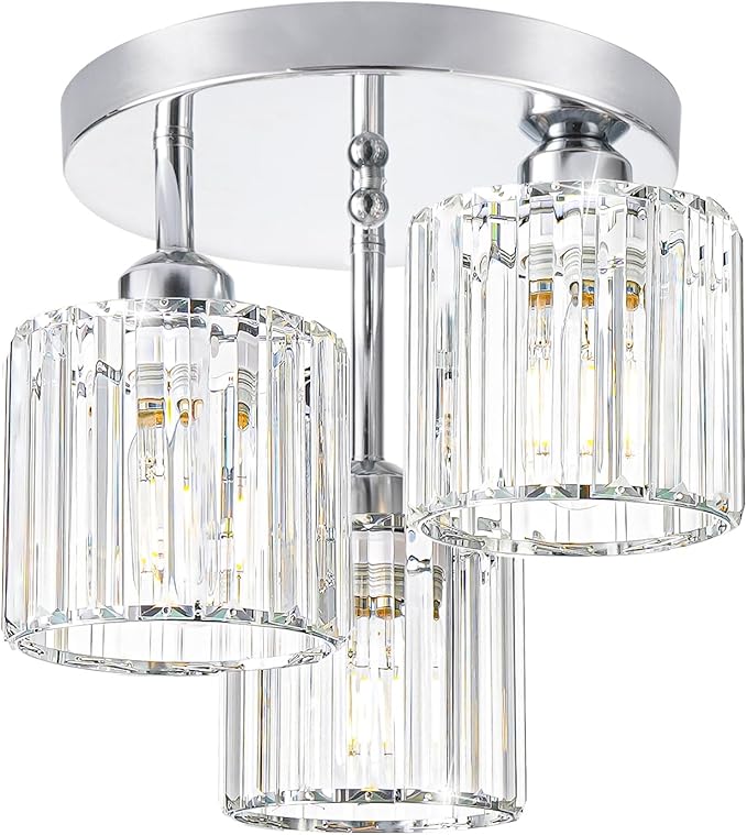 Crystal Ceiling Light Fixture, Chrome Semi Flush Mount Ceiling Light Fixture by Unknown