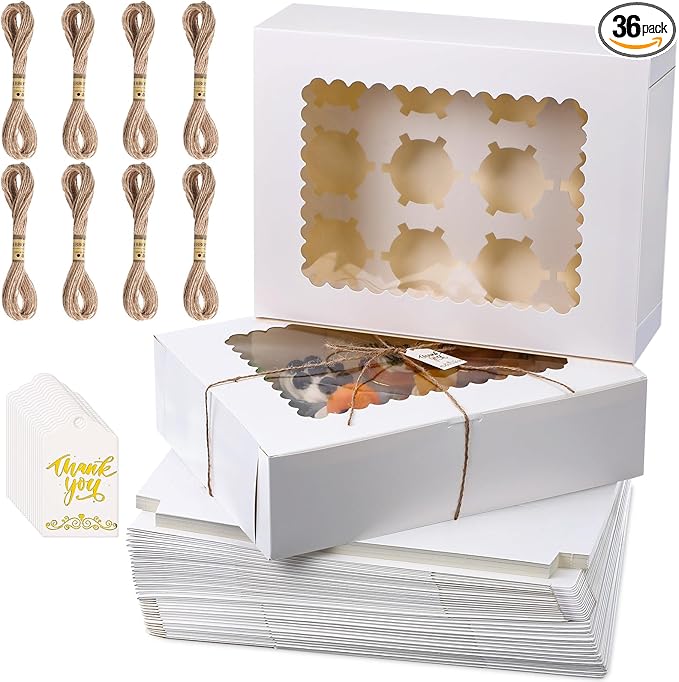 36 Pack Cupcake Boxes Hold 12 Standard Cupcakes Disposable Cupcake Containers by Humyoun
