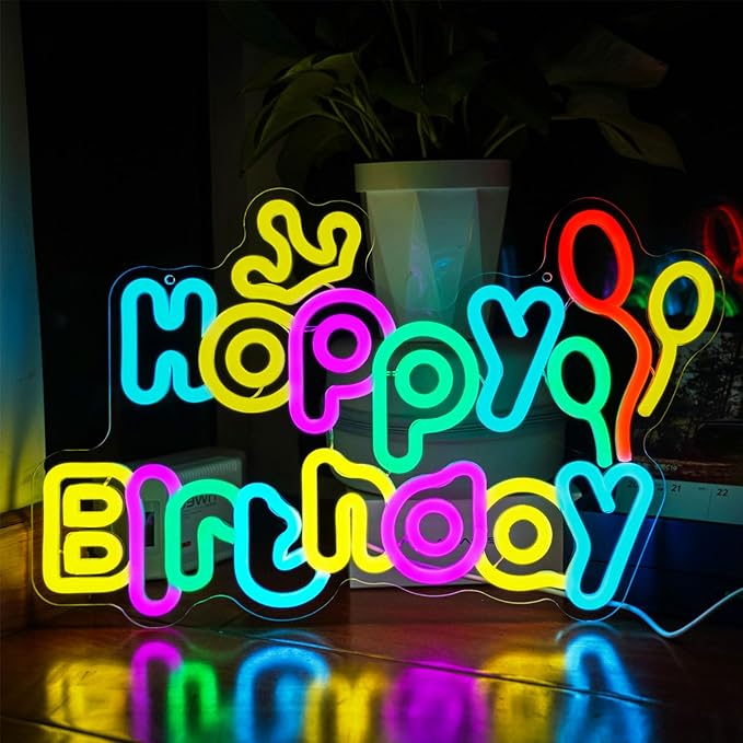 Happy Birthday neon signs，USB Powered Dimmable LED Colorful Lights by BEAUTIFULLIFE-US