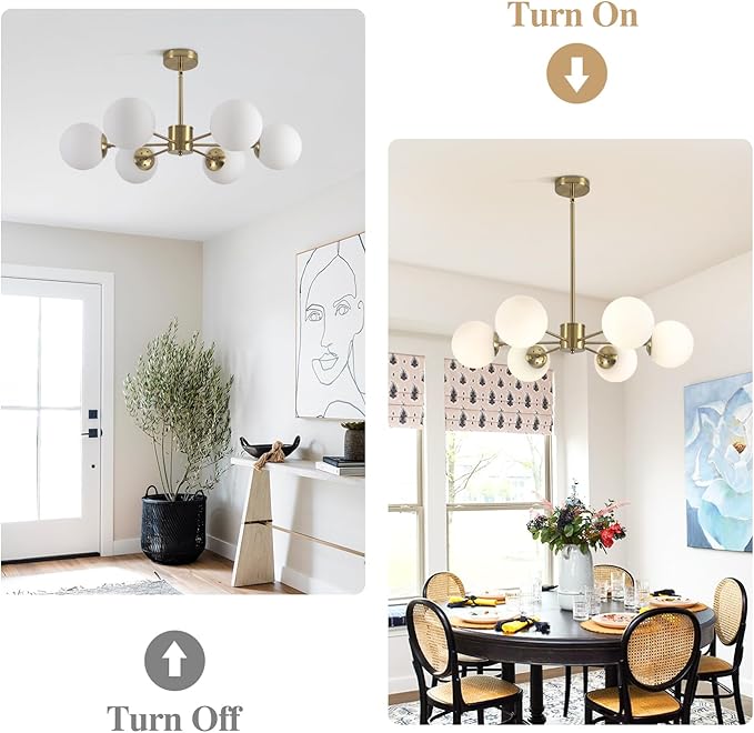 KCO 6-Light Globe Sputnik Chandelier Milk Glass Modern Gold Chandelier Light - Image 4